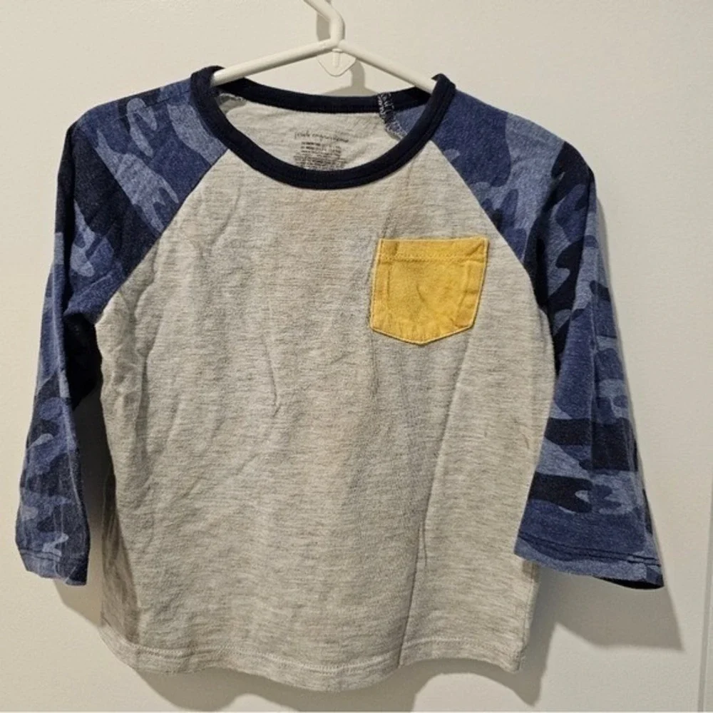 24M Blue Gray Butter Yellow Long Sleeve Raglan Tee Baseball Easter Camo‎ Pocket